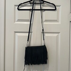 Black fringe Rebecca Minkoff crossbody purse